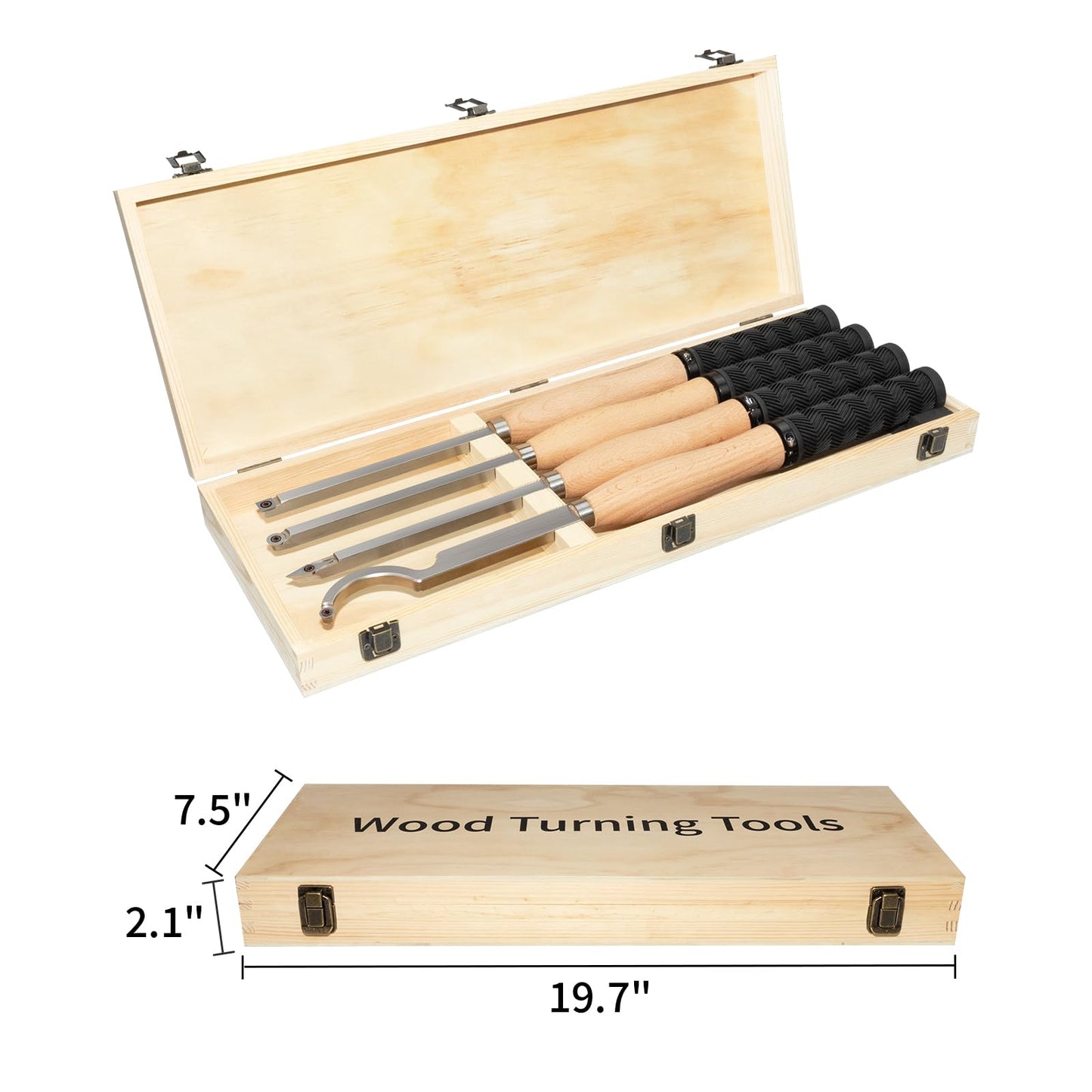 DEEFIINE 18.3" Full Size Carbide Tip Wood Lathe Turning Tool Kit, Lathe Roughing and Finishing Hollow Tool with 8pcs Diamond Round Square Carbide inserts For Woodturning(4 set) - WoodArtSupply