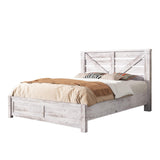 AMERLIFE Full Size Farmhouse Bed Frame with 49.2" Barn Door Headboard, Platform Bed Frame with Wood Slats, Under Bed Storage Space, Easy Assembly, Noisy Free, Distressed White AMERLIFE