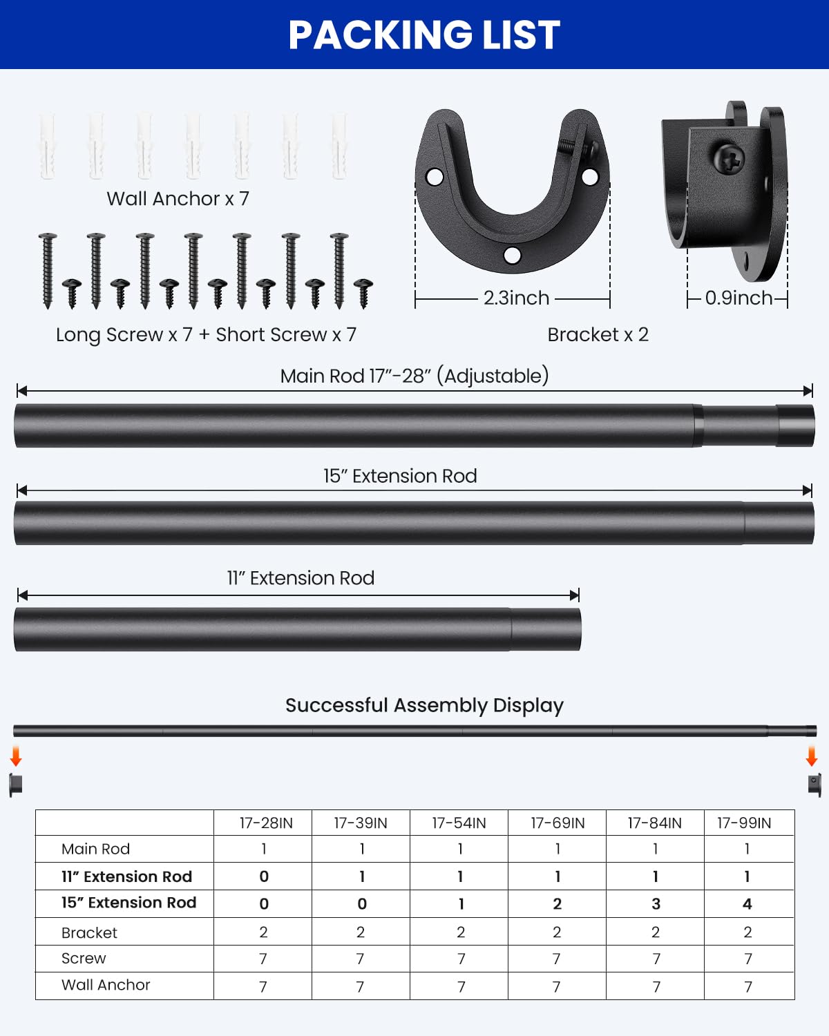 Closet Rods for Hanging Clothes, 17 to 84 Inches Stepless Adjustable Metal Closet Rod, 1.3 Inches Heavy Duty Clothes Hanging Rod for Closet Wardrobes Laundry RV Supforce