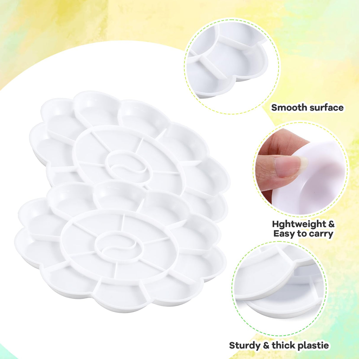 2pcs Watercolor Palette Plastic 18-Well Paint Tray Palette Flower White Painting Tray for Watercolor Create DIY Craft Professional Art Painting Acrylic Paintings Gouache Xthrotsenk
