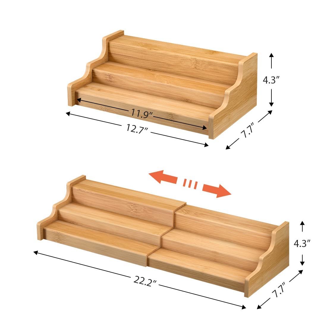 Spice Rack Kitchen Cabinet Organizer- 3 Tier Bamboo Expandable Display Shelf - WoodArtSupply