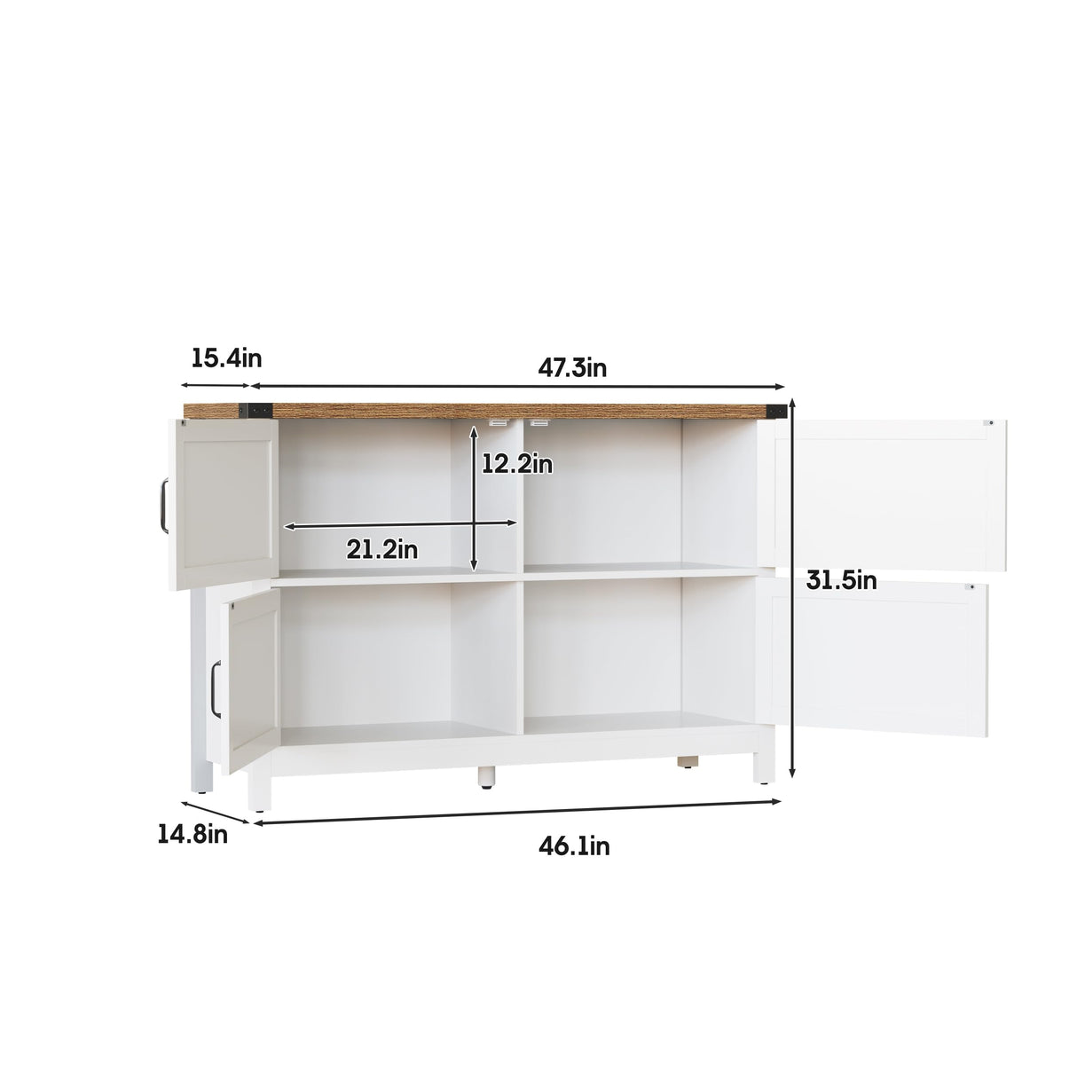 Vabches Storage Cabinet with 4 Barn Doors, 47.3'' Coffee Bar Buffet Cabinet, Sideboard Buffet Cabinet for Dinning Room, Kitchen & Living Room,White Vabches