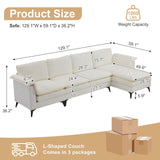 VINGLI 129'' Reversible Sectional Couches for Living Room,L-Shaped Couch Sofa Set with Chaise,Comfy Cloud Couches in Lattice Decored Seat Cushion with Double Pads, Creamy-White VINGLI