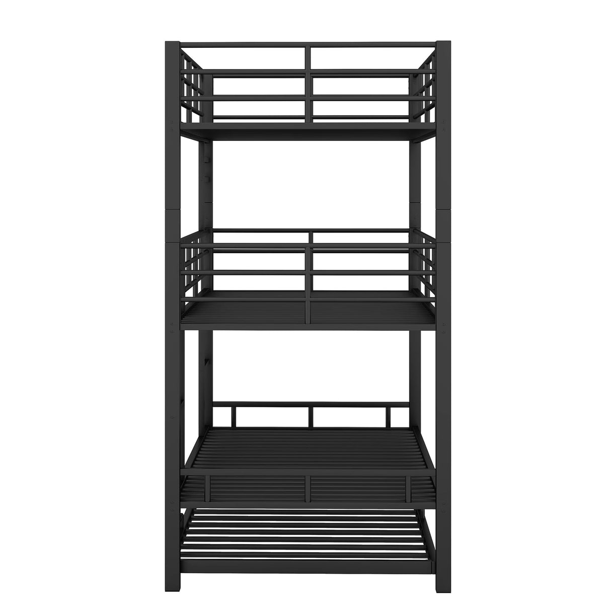 JIJIWANG Metal Twin Size Triple Bunk Bed with Trundle for 4, 3 Bunk Beds with 2 Ladders & Guardrails, Convertible to 3 Separate Beds, Space-Saving, Black JIJIWANG