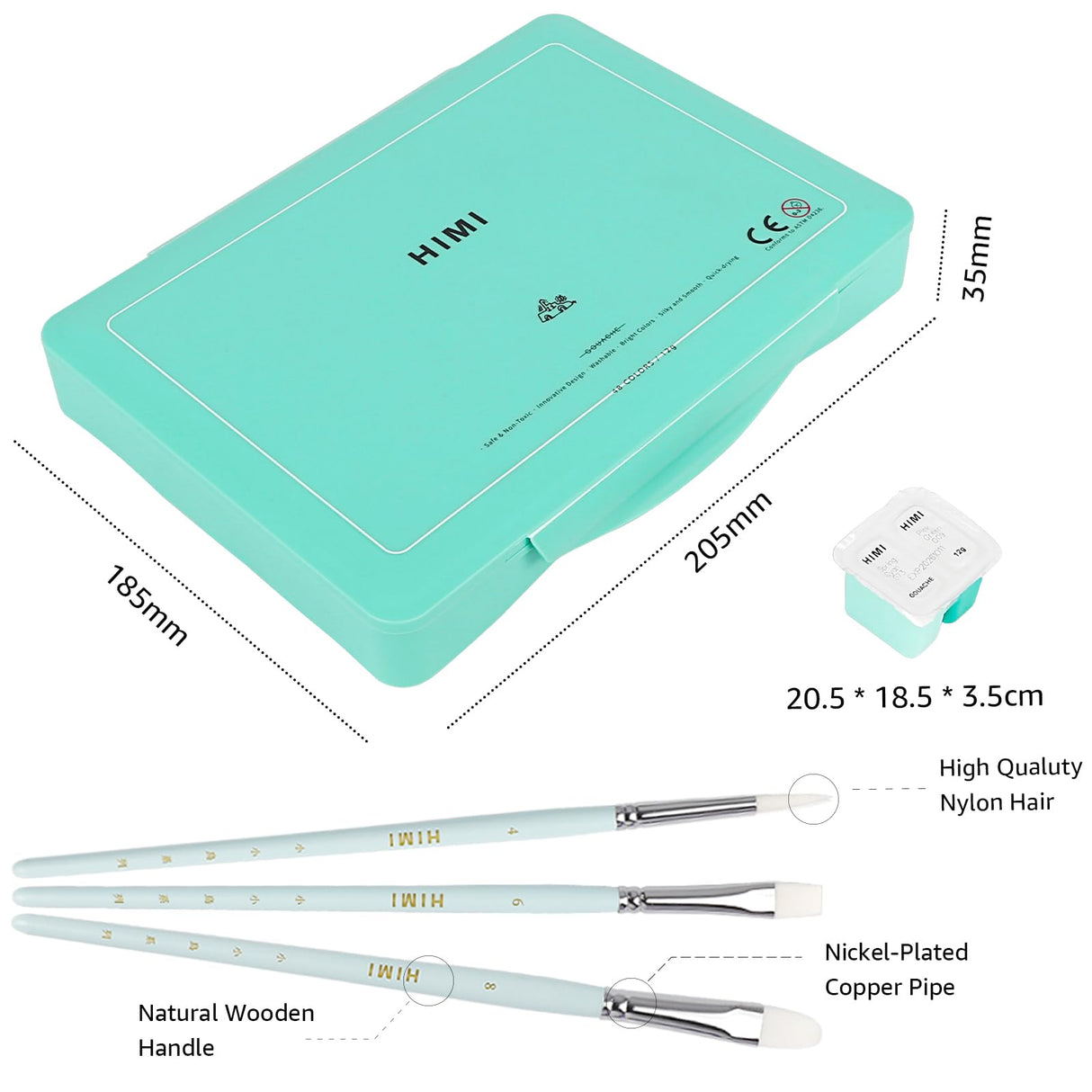 HIMI Gouache Paint Set, 48 Colors x 0.4oz, Twin Cup Jelly Design, bouns 3 Brushes & a Palette, Non-Toxic, Opaque Guache Paint for Canvas and Watercolor Paper - Perfect for Beginners, Students, Artists ABEIER