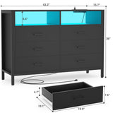 Hyomdeck Black Dresser for Bedroom, 6 Drawer Dresser with LED Lights and Power Outlet, Wood Dresser, Tall Chest of Drawer Storage Organizer, Dresser TV Stand for Living Room, Hallway, Entryway Hyomdeck