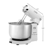 OVENTE Electric Kitchen Stand Mixer with 3.5-Quart Removable Stainless Steel Mixing Bowl, 5 Speed Control, 250-Watt Power, 2 Blender Attachment Egg Beater Whisk & Dough Hook White SM680W OVENTE