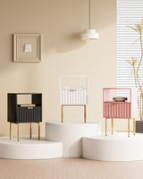 Aienvey Nightstand,Bedside Table with Gold Frame,Pink Night Stand,Bedside Furniture, Modern Side Table with Drawer and Shelf for Bedroom,Living Room (Pink, Large) Aienvey