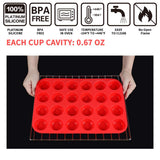Mini Muffin &Cupcake Set, 24 Cups 2-Pieces, Nonstick Silicone Baking Pan, BPA Free and Dishwasher Safe, Great for Making Muffin Cakes, Tart, Bread (24 Cups Red,2 PCS) JEWOSTER