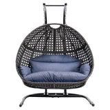 Double Egg Chair with Stand, 2 Person Heavy Duty Hanging Wicker Rattan Swinging Chair Hammock Nest Chair for Indoor Outdoor Patio Lounger Swinging Loveseat Perfect for Balcony Garden - Dust Blue Lambgier