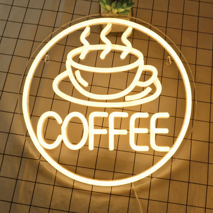 Britrio Coffee Neon Sign for Home Cafe Bar Kitchen Dinning Room Light Birthday Party Bedroom Restaurant Pub Man Cave LED Wall Art Decoration Holiday Gift 5V USB Powered Warm White - WoodArtSupply