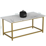 SAYGOER White Faux Marble Coffee Table Simple Modern Rectangular Coffee Tables Open Design Minimalist Center Table for Living Room Office, 39.37 x 19.69 x 17.72, White Gold SAYGOER