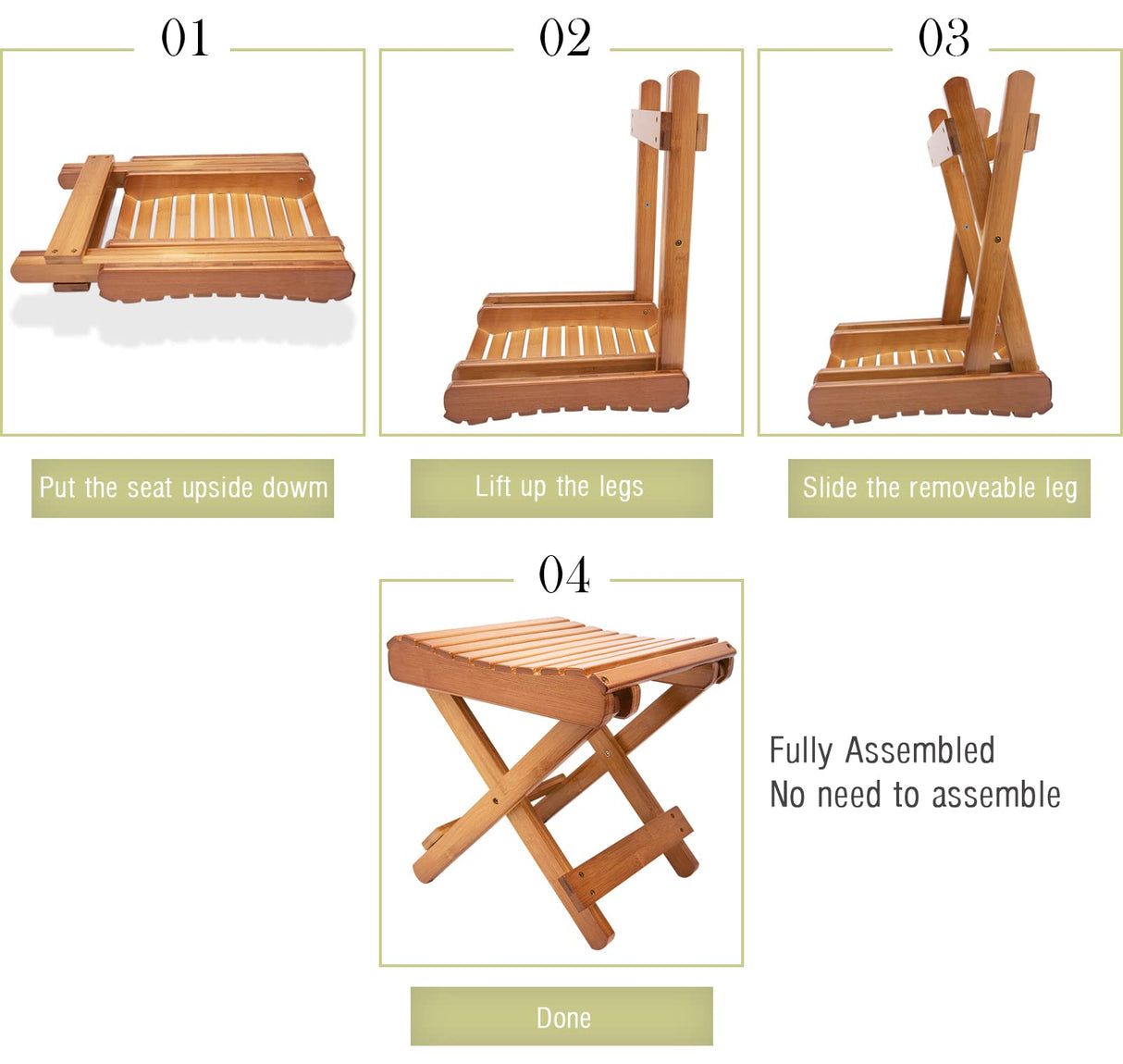 LOYPP Folding Bamboo Stool for Shower, Leg Shaving and Foot Rest, Natural Bamboo Folding Stool, Folding Bamboo Shower Seat, Fully Assembled, 12 Inch High LOYPP