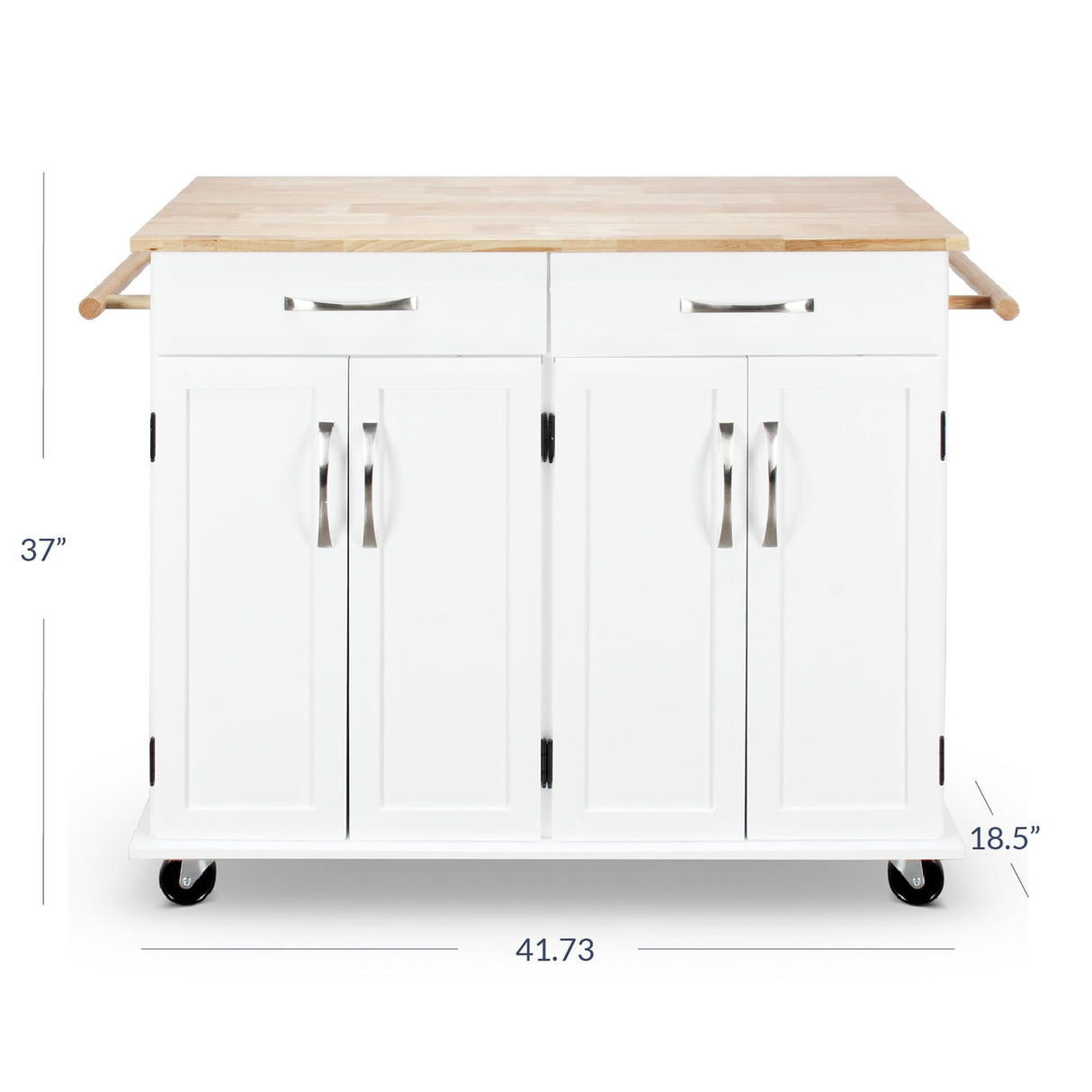 BELLEZE Rolling Kitchen Island Cart on Wheels with Storage Cabinet, Mobile Kitchen Cart Island Table with 2 Drawers Towel Racks Rubber Wood Top Coffee Bar for Dinning Room, 41.7”Lx18.5”Wx37”H, White BELLEZE