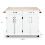 BELLEZE Rolling Kitchen Island Cart on Wheels with Storage Cabinet, Mobile Kitchen Cart Island Table with 2 Drawers Towel Racks Rubber Wood Top Coffee Bar for Dinning Room, 41.7”Lx18.5”Wx37”H, White BELLEZE