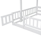 Twin Over Full Bunk Bed with Slide, Solid Wood Bunk Bed Frame with Storage Staircase and Safety Guardrails for Teens Adults,Low Loft Bed with Door Fence, Space Saving,No Box Spring Required, White Ziraukon