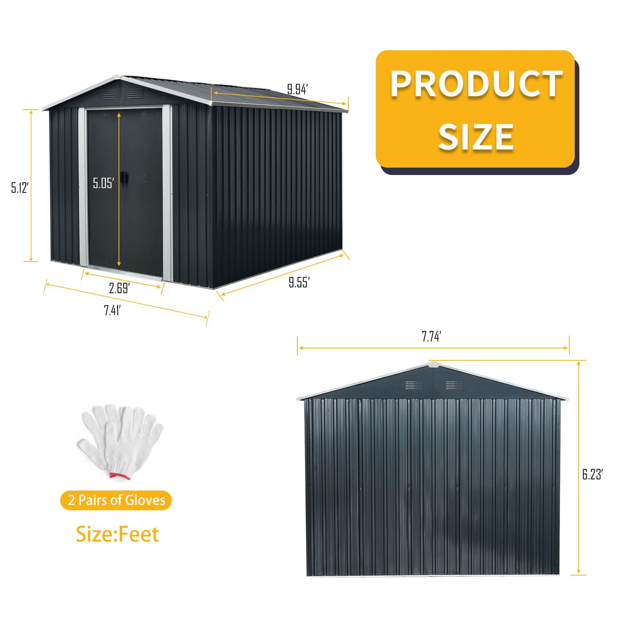 Ball & Cast 8x10 Outdoor Metal Storage Shed with Floor Base and Vents,Galvanized Tool Cabinet w/Sliding Doors & Padlock,Waterproof House Shelter for Backyard Lawn Patio,Garden,Black Ball & Cast