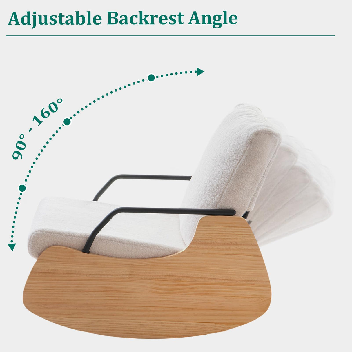 YOSHOOT Indoor & Outdoor Patio Rocking Chair, Outdoor Glider Recliner Chair, Wooden Boucle Rocking Chair, Outdoor Rocker Chair, Adjustable Backrest, for Outdoor Living Room Bedroom Office Garden YOSHOOT