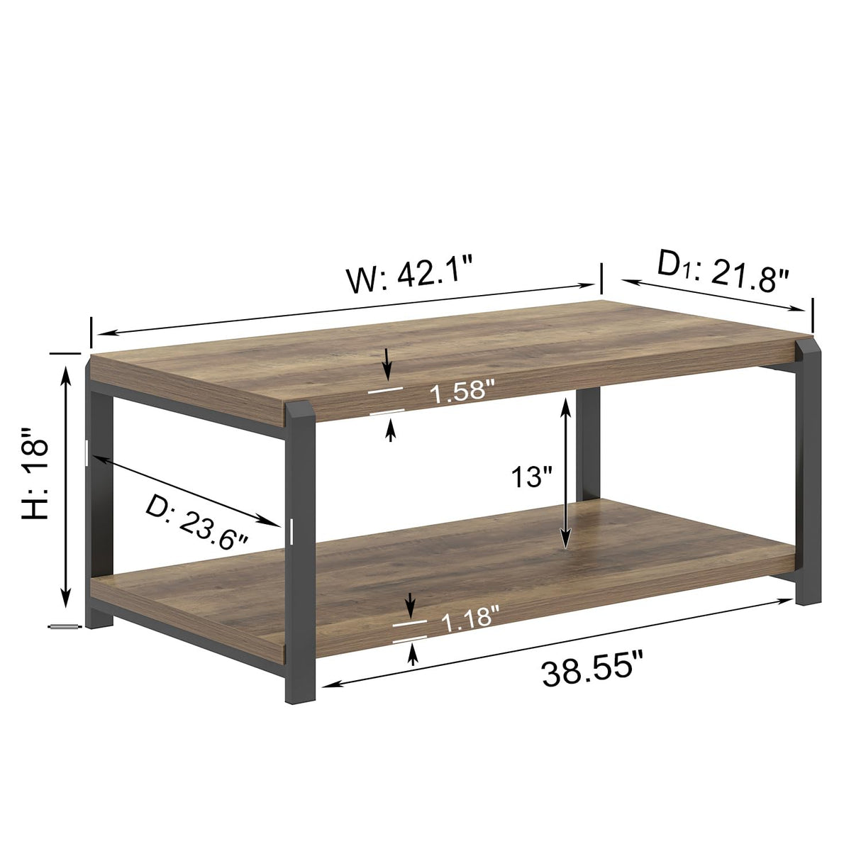 EXCEFUR Modern Coffee Table, Rustic Wood and Metal Center Table for Living Room, Industrial Rectangle Cocktail Tea Table with Storage, Oak EXCEFUR