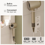 Vabches Vanity with Round Mirror and Lights,39 Inch Makeup Vanity Table with 3 Storage Compartments&Drawers,White Vanity with Glass Door Cabinet&Power Strip,Dressing Table for Bedroom Vabches