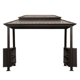 6x10FT Hardtop Grill Gazebo, Outdoor BBQ Gazebo with Double Galvanized Steel Roof, Patio Grill Canopy with 2 Storage Cabinets and Ceiling Hooks for Backyard, Lawn, Garden,Brown GFDGFD