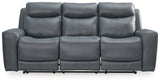 Signature Design by Ashley Mindanao Contemporary Leather Match Upholstered Power Reclining Sofa with Adjustable Headrest and USB Ports, Gray Signature Design by Ashley
