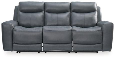 Signature Design by Ashley Mindanao Contemporary Leather Match Upholstered Power Reclining Sofa with Adjustable Headrest and USB Ports, Gray Signature Design by Ashley