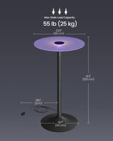 VASAGLE Bar Table, Round Cocktail Table with Multi-Colored Lights and Glass Top, Large Steel Base, 41.3 Inches Tall Pub Table for Kitchen, Bistro, Parties, Cloud White and Ink Black VASAGLE