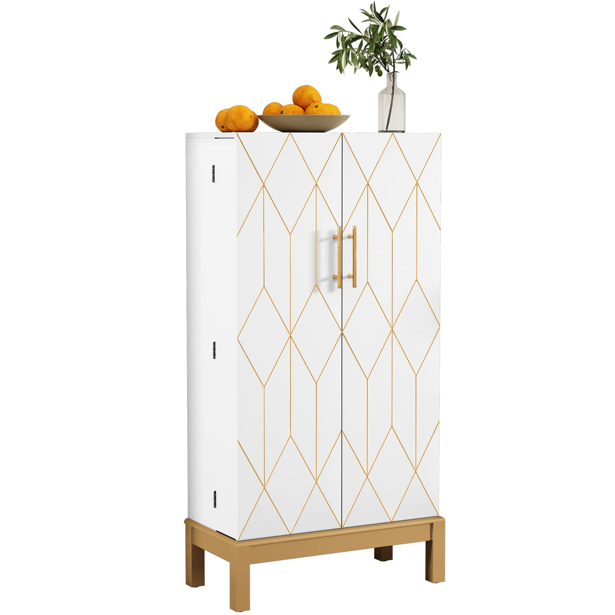 ARTPOWER 45'' Kitchen Pantry Cabinet with Gold Trim, Pantry Cabinets with Doors and Adjustable Shelves, Food Pantry Cabinet for Kitchen, Dining Room and Living Room,Classic White Cabinet with Gold Leg ARTPOWER