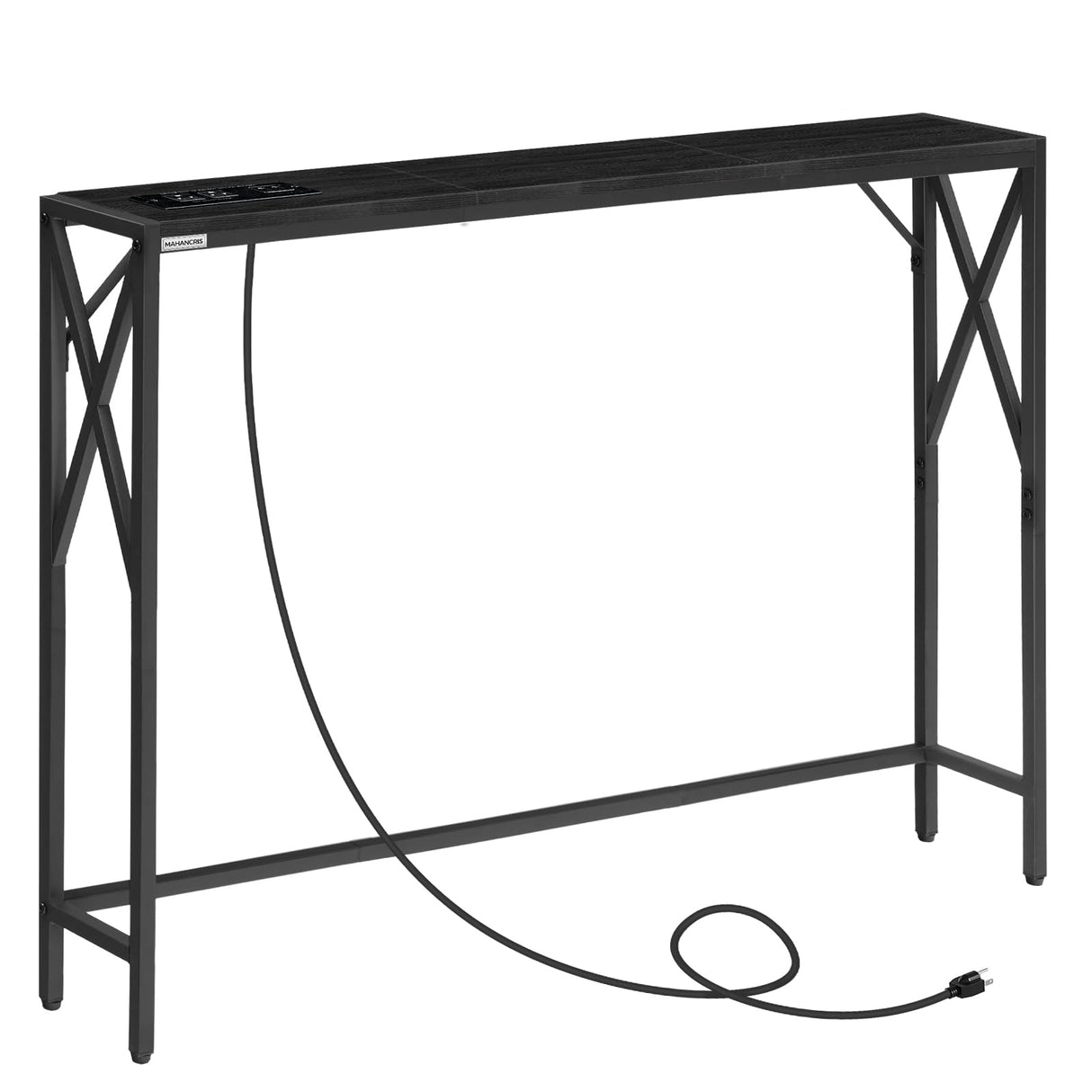 MAHANCRIS Sofa Table with Charging Station, 39.4” Console Table, Narrow Entryway Table, Slim Hallway Table, Retro Couch Table, for Entrance, Foyer, Living Room, Hallway, Black CTHB151E01 MAHANCRIS