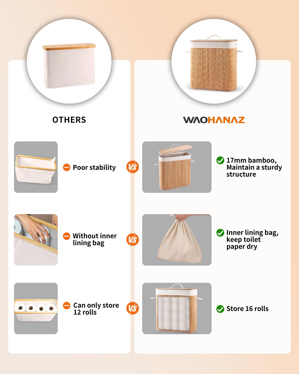 WAOHANAZ Bamboo Toilet Paper Storage with Lid & Handel, 8 Gallons (30L), Sturdy Toilet Paper Basket, Organizer for Bathroom, Kitchen, Holder with Storage, Natural WAOHANAZ