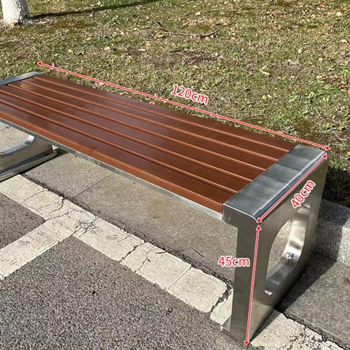 Garden Bench Outdoor Bench, Park Benches For Outside, Two-Person Seat Backless Bench, With Stainless Steel Frame and Wood Seat, For Garden, Porch, Park, Front Door, Balcony, Outdoor, Lawn, Patio (120 JHKJDS