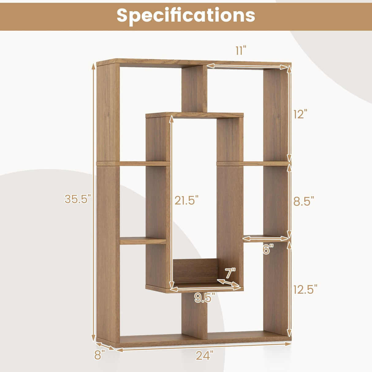 Tangkula 35.5” Geometric Bookshelf, Freestanding Wood Open Bookcase with 7 Cubes, Anti-Toppling Devices, Home Office Décor Rectangular Storage Shelf Display Rack for Study Living Room (1, Natural) Tangkula