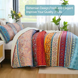 WONGS BEDDING Bohemian Quilt Set Full Size, Boho Striped Pattern Quilts Bedspread Set for All Season, Soft Microfiber Coverlet Bedding Set 78"x90"(3 Pieces, Full) WONGS BEDDING