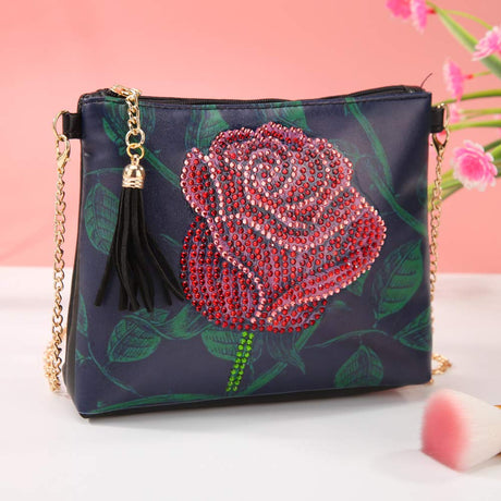 Diamond Painting Kits for Kids & Adult Cross-Body Handbag with Chain 5D DIY Rhinestone Cross Stitch Arts Craft Makeup Shoulder Bag Zipper for Christmas Gift Ross Beauty (Rose) Ross Beauty
