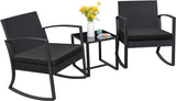 Homall Patio Furniture Set 3 Piece Resin Outdoor Bistro Set Rocking Patio Chairs with Cushions and Table for Porch, Poolside, Balcony and Yard (Black) Homall