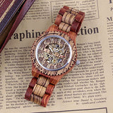 Dentily Automatic Movement Wooden Watch Skeleton Wood Watch Self-Winding Watches for Men Dentily