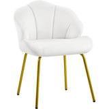 Yaheetech Vanity Chair, Velvet Accent Chair with Shell-Shaped Backrest, Modern Armchair with Gold Metal Legs for Dressing Room/Bedroom/Living Room, White Yaheetech