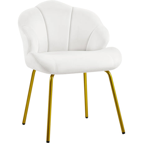 Yaheetech Vanity Chair, Velvet Accent Chair with Shell-Shaped Backrest, Modern Armchair with Gold Metal Legs for Dressing Room/Bedroom/Living Room, White Yaheetech