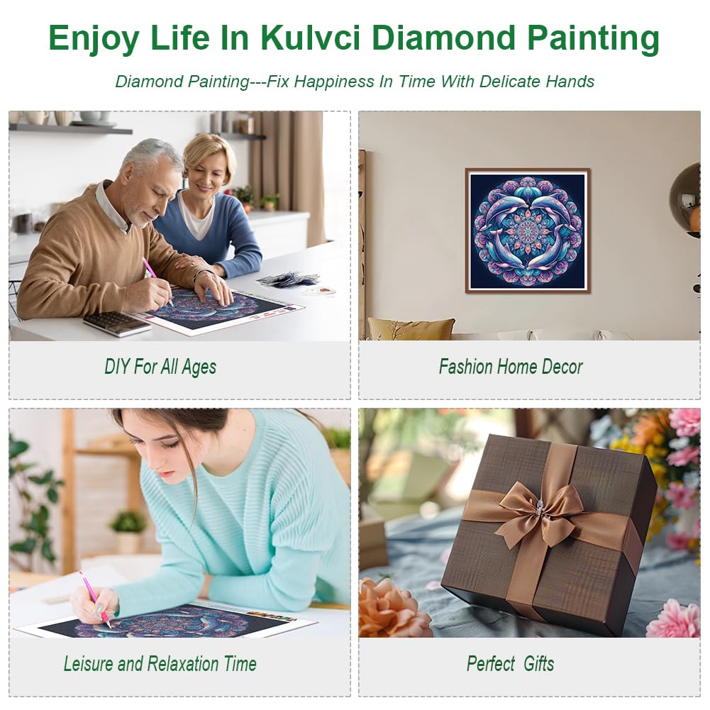 Kulvci Mandala Diamond Painting Kits for Adults, Diamond Art Kits for Beginners, 5D DIY Full Drill Gem Craft for Home Decor Gift 12x12inch Kulvci