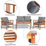 Tangkula 4 PCS Acacia Wood Patio Furniture Set, Outdoor Seating Chat Set with Gray Cushions & Back Pillow, Outdoor Conversation Set with Coffee Table, Ideal for Garden, Backyard, Poolside Tangkula