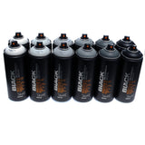 Montana BLACK 400ml Set of 12 Graffiti Street Art Mural Spray Paint (Grey Scale) Montana Black