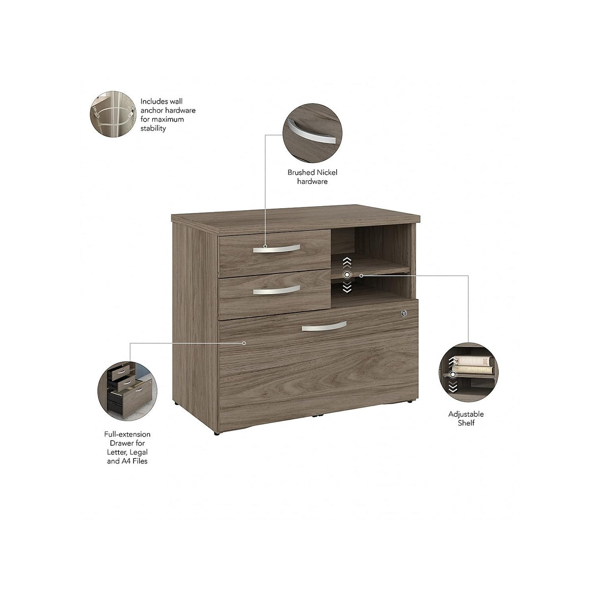 Bush Business Furniture Studio C Office Storage Cabinet with Drawers and Shelves, Modern Hickory (SCF130MHSU) Bush Business Furniture