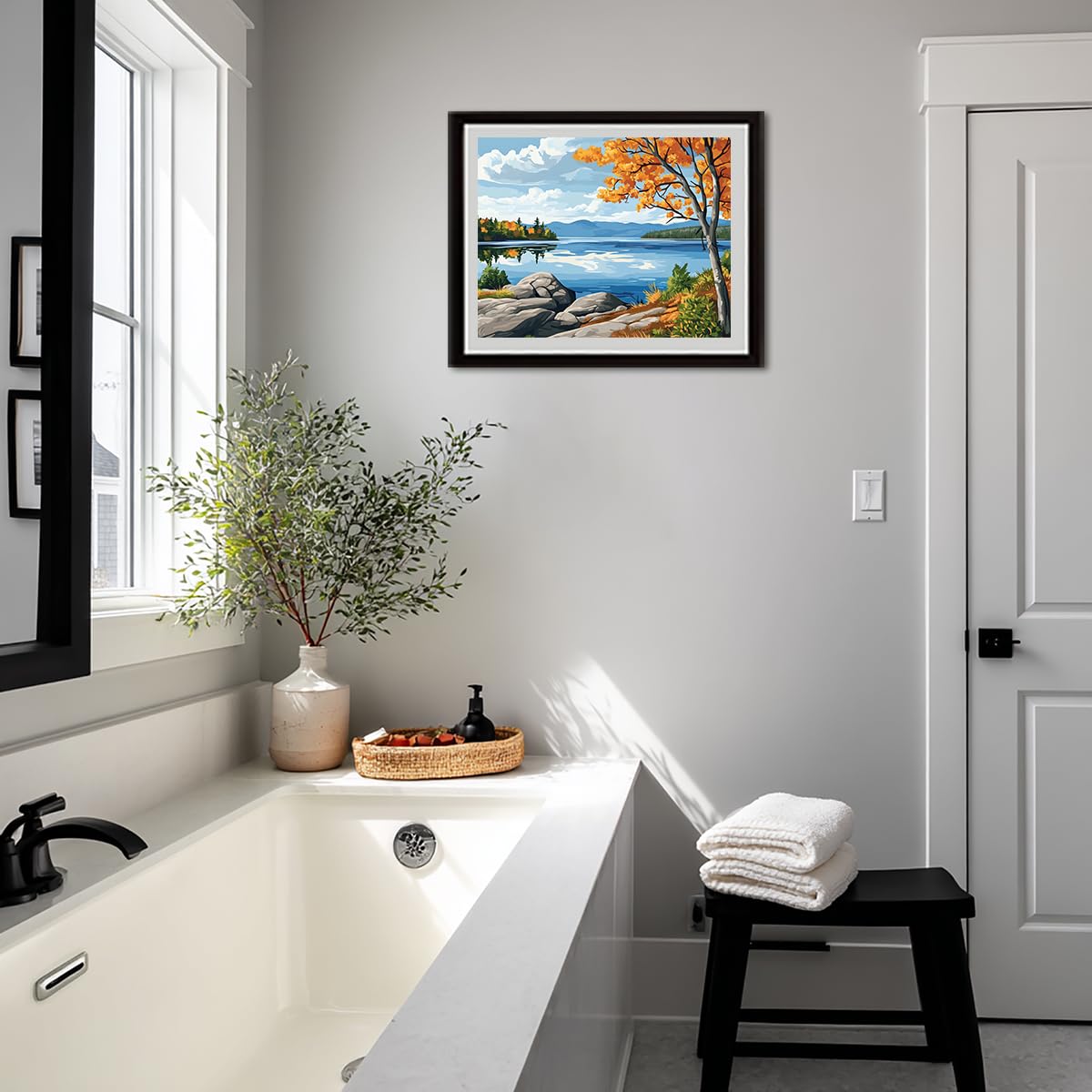 Paint by Numbers Champlain Lake for Adults Unframe, Vermont Lakes Fall Scenery Paint by Number, Mountains Forest Around Lake DIY Oil Painting Acrylic Paints Kits for Home Decor(20×16inch) ARNLRDYA