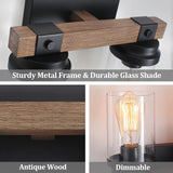 Farmhouse Wood Vanity Light, 2-Lights Bathroom Vanity Light, Rustic Black Bathroom Lighting Fixtures Over Mirror, Vintage Industrial Wall Sconces with Durable Glass Shade ZSMIHDOH