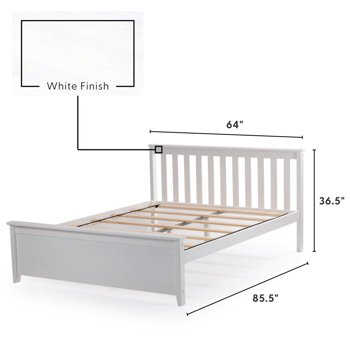 Solid Wood Queen Bed Frame with Headboard - Minimalist Design in White Plank+Beam