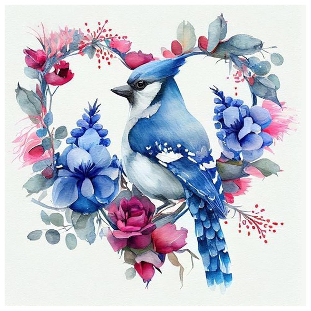 PFFNGPEN Diamond Painting Kits for Adults, 5D DIY Blue Bird Diamond Art Kits for Beginners, Full Drill Round Diamond Art for Home Wall Decor, Wreath, 12x12 inch PFFNGPEN