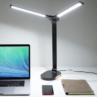 LED Desk Lamps for Home Office, 14W Double Swing Arm LED Desk Lamp with USB Charging Port, Eye-Caring Architect Task Lamp, Desktop Lamp with Night Light Table Light for Work Study Craft with Adapter