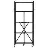 VEVOR 5-Tier Foldable Storage Shelf, 28W x 13D x 66H Inch Folding Metal Rack Shelving Unit, No Assembly Organizer Shelf with 5 Wheels & 4 Hooks for Pantry, Kitchen, Garage, Basement, Black VEVOR