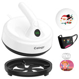 Calogy Mini Heat Press, 5" Diameter Round Heat Press Machine for T-Shirt Portable, 4 Levels Temp Max 410℉, Small Iron for Crafts, Coaster, Bag, Pillow, Ceramic, Sublimation Ink Vinyl Transfer (White) Calogy